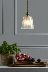 Laura Ashley Callaghan Pendant Antique brass Ribbed Glass